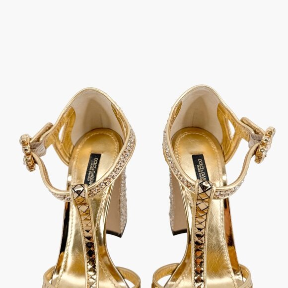 Dolce & Gabbana Disco Ball Sandals EU 37 US 7 Gold Crystal Block Heel Glitter - Picture 4 of 16